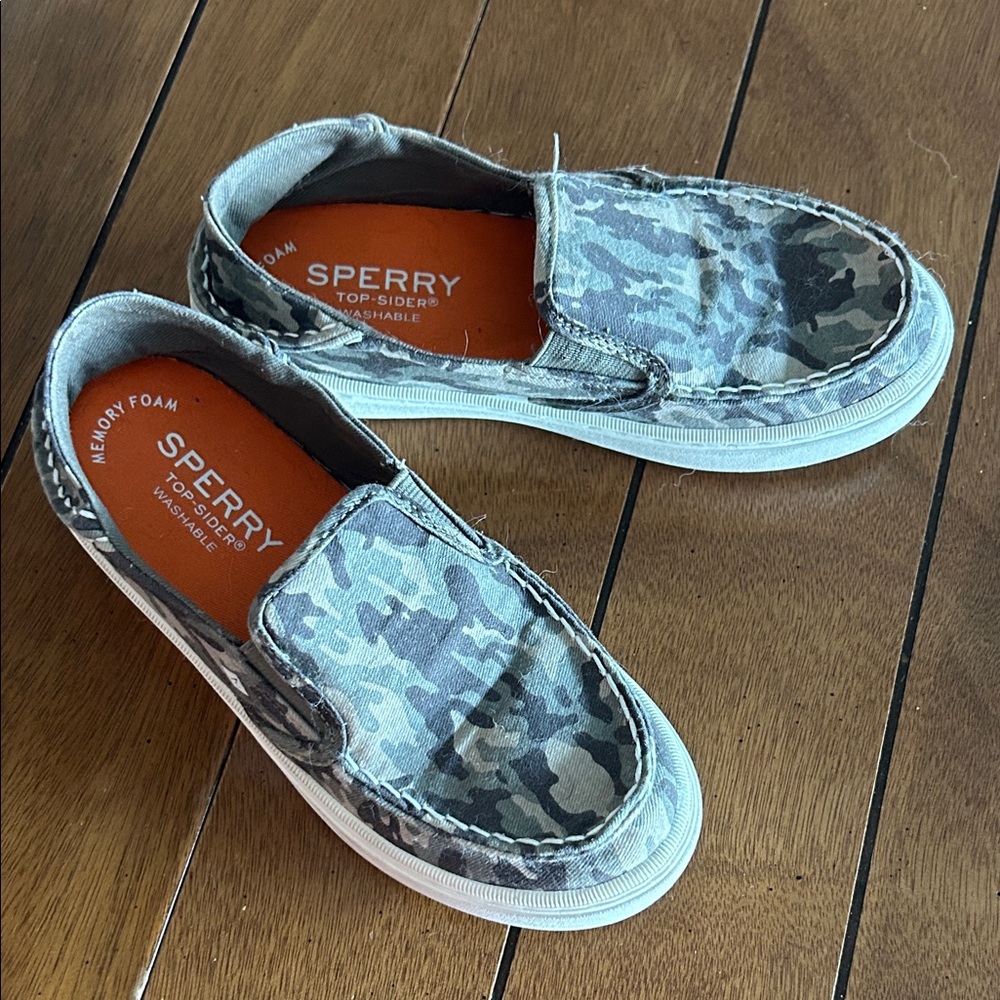 Kids Sperry Gray Camouflage Slip-On Sneakers